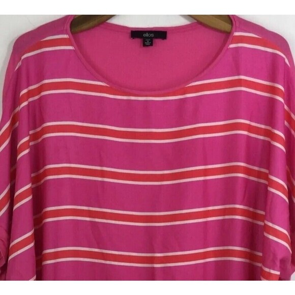 Ellos Womens Striped Short Sleeve Round Neck Tunic Blouse Top Pink Plus Size 1X - Picture 6 of 6